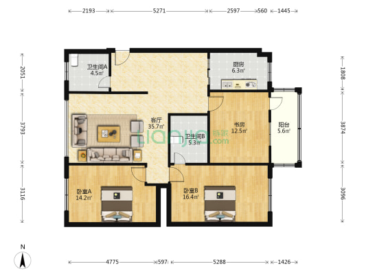 汉口路一段133号 3室1厅2卫 120平方