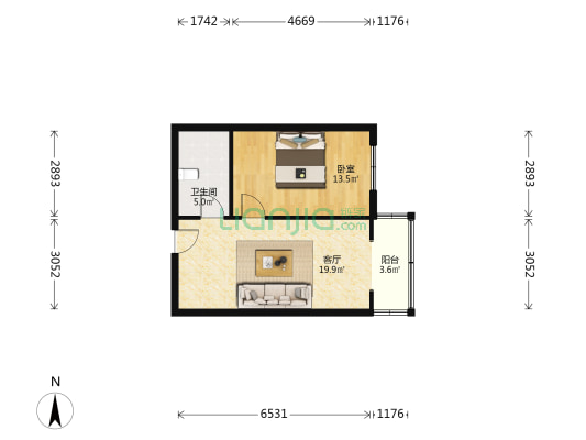 红军街 1室1厅1卫 60平方