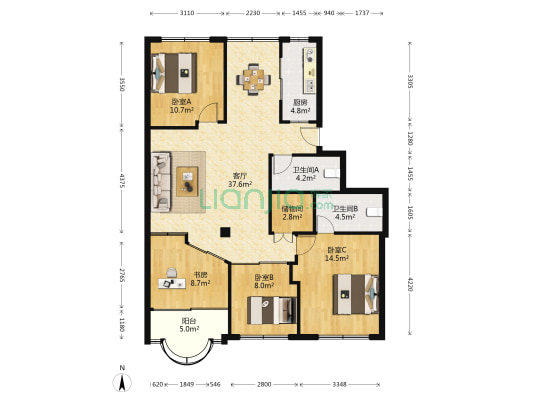 欧安大楼 4室1厅2卫 117平方