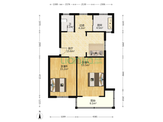 向阳小区 2室1厅1卫 76平方