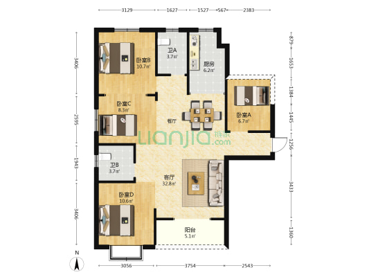 祥云春晓4期A区 4室1厅2卫 121平方