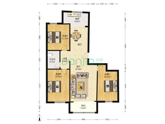 东宇盛景 3室1厅1卫 153平方