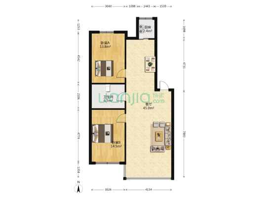 聚隆公园A区 2室1厅1卫 110平方