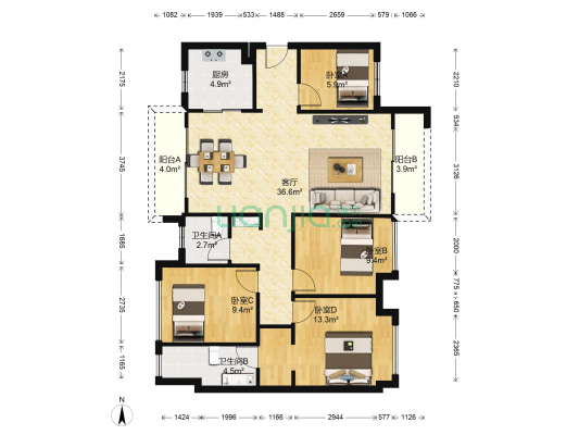 融创月湾首府 4室1厅2卫 116平方
