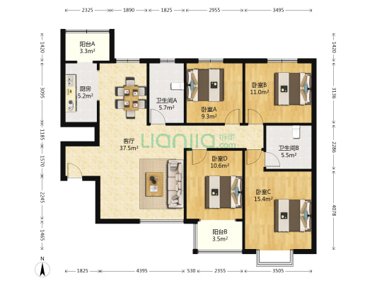 万浩枫景 4室1厅2卫 139平方
