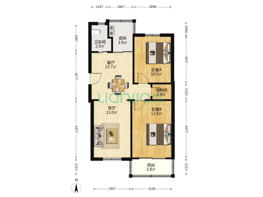 凤凰西街239号 2室2厅1卫 75平方