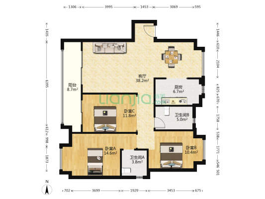 融创望江府 3室1厅2卫 132平方