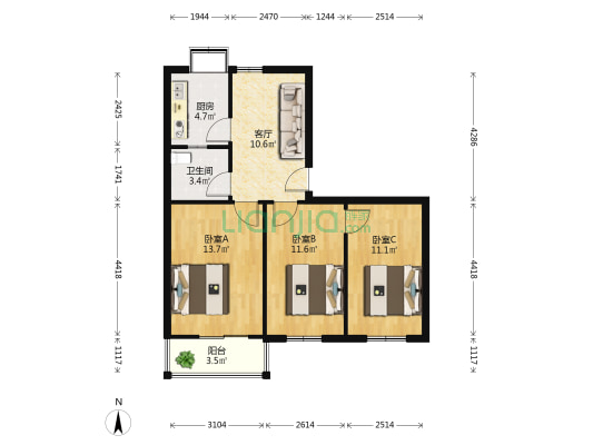 纺机社区 3室1厅1卫 75平方