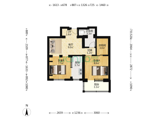 北四环东路104号 2室1厅1卫 56平方