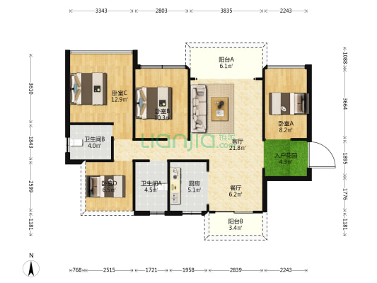 友诚荷悦台 4室2厅2卫 110平方