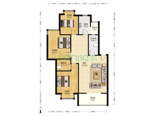 纯阳四期 3室1厅1卫 105平方