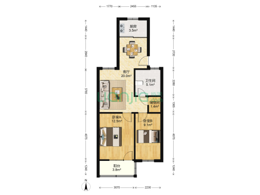 华山新村 2室1厅1卫 70平方