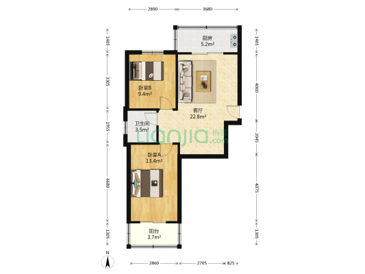 棉毛厂北区 2室1厅1卫 68平方