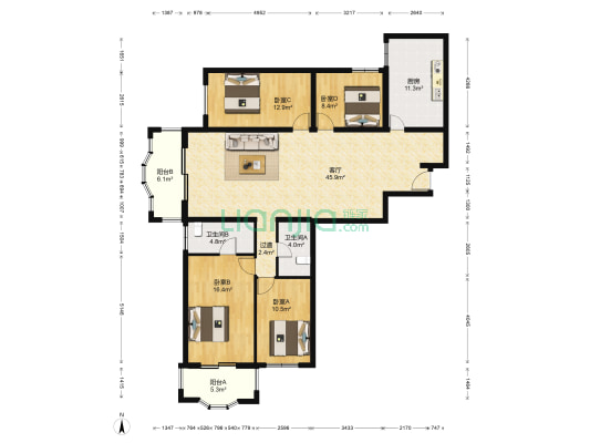 华盛家园 4室1厅2卫 175平方