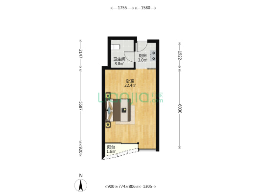 云天财富中心 1室0厅1卫 48平方