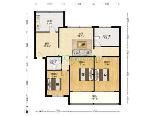浙纤新村 3室2厅2卫 124平方