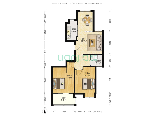 卢浮花园 2室1厅1卫 94平方