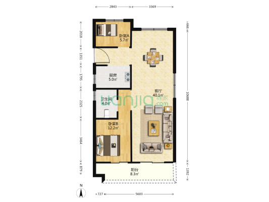 盛河云邸 2室1厅1卫 100平方