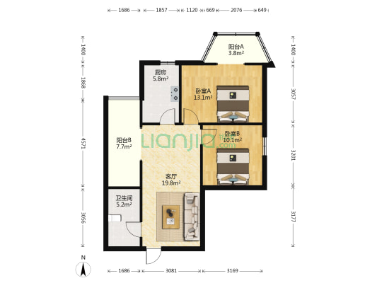 泛洋大厦 2室1厅1卫 90平方