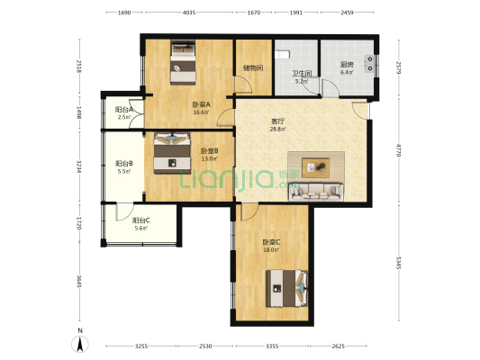 高雄路107号 3室1厅1卫 121平方