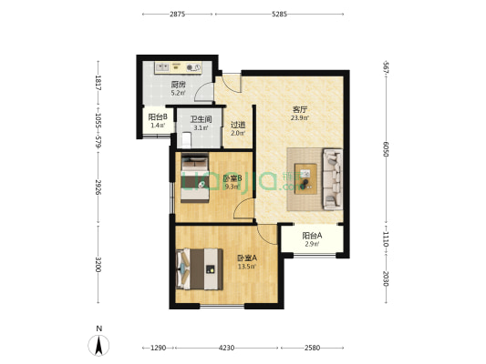 瑞恒家园 2室1厅1卫 93平方