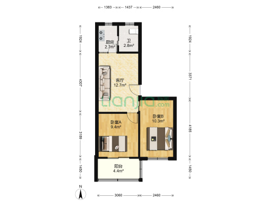大河社区 2室1厅1卫 52平方