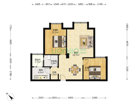 中铁瑞景茗城 2室1厅1卫 68平方