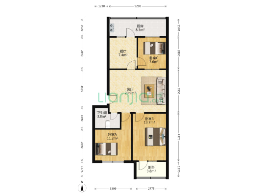 宝税公寓 3室2厅1卫 95平方