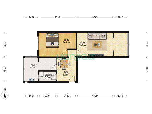 敦煌研究所家属院 1室2厅1卫 65平方