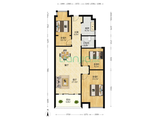 碧桂园城央书院 3室1厅1卫 107平方