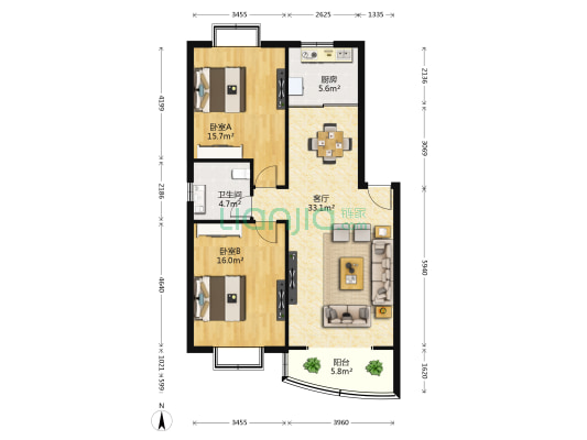 澄湖名居 2室1厅1卫 95平方