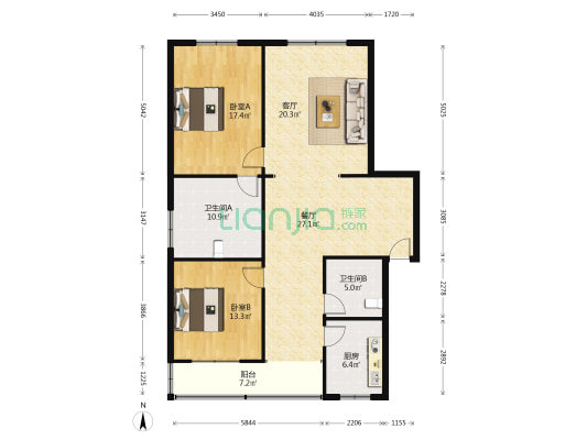 南大街343号 2室2厅2卫 123平方