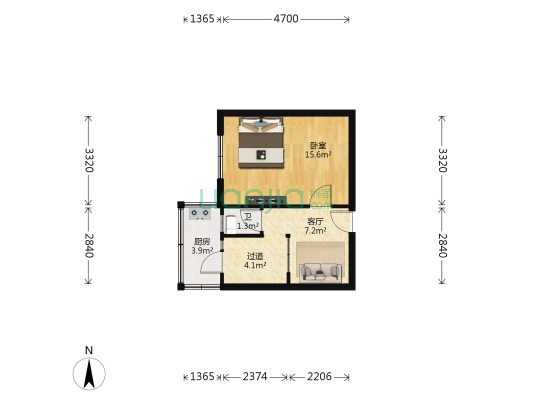市外贸宿舍 1室1厅1卫 39平方