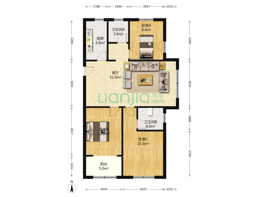 翡翠杏山 3室1厅2卫 115平方
