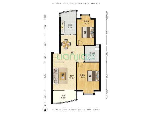 心怡家园 2室1厅1卫 99平方