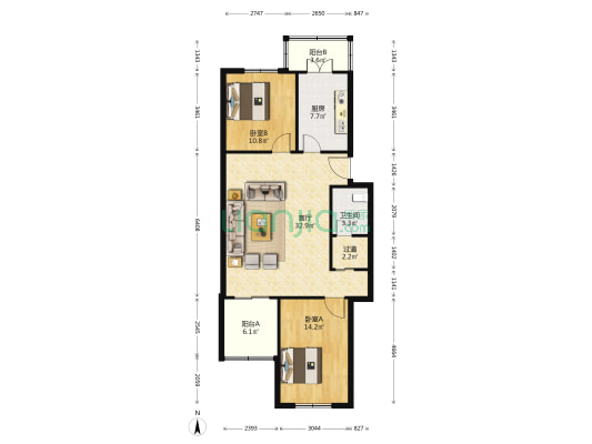 青海园 2室1厅1卫 95平方
