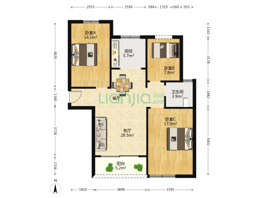 金海丽水湾 3室1厅1卫 106平方