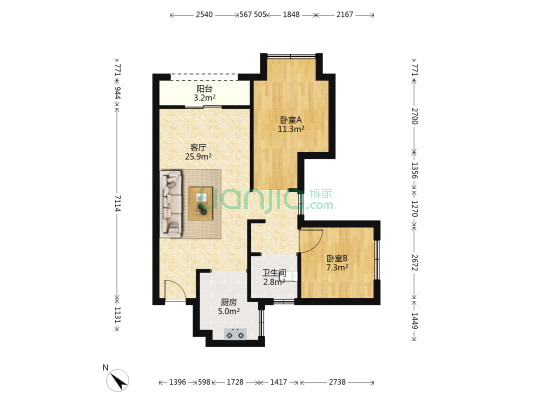 新城悦隽天府-眉山 2室1厅1卫 80平方