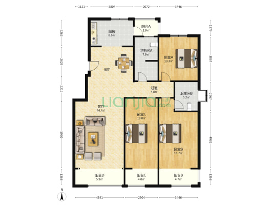 莲花嘉园 3室1厅2卫 167平方