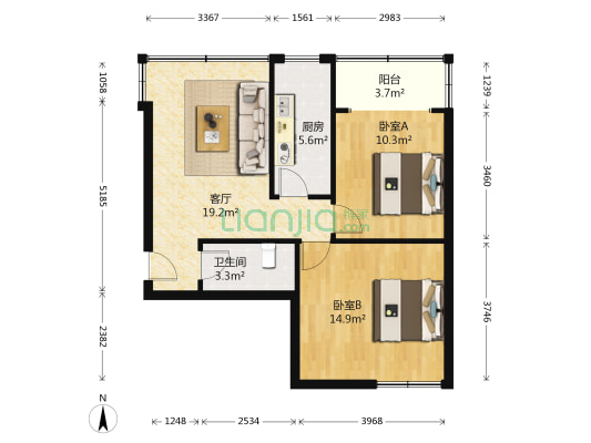 武锣公寓  2室1厅1卫 63平方