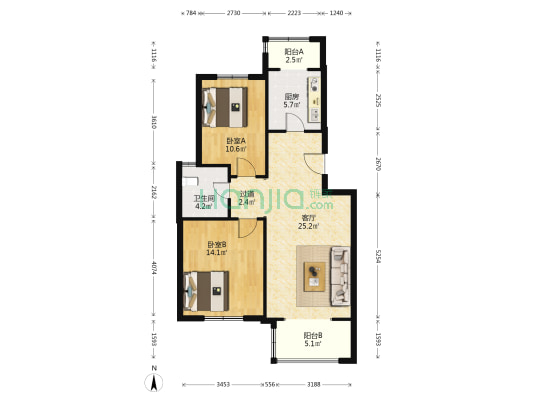 青馨园 2室1厅1卫 91平方