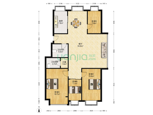 新贵都小区 4室1厅2卫 154平方