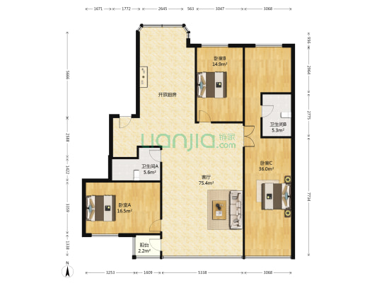 枫林苑 3室1厅2卫 184平方