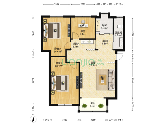 电子局宿舍（永外正街130号） 3室1厅1卫 99平方