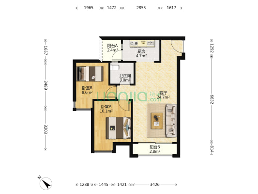 江山假日A组团 2室1厅1卫 70平方