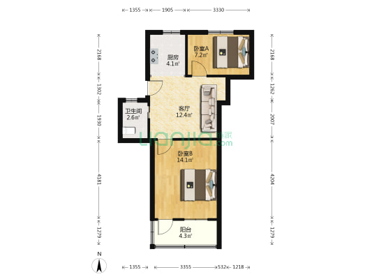 文亭公寓 2室1厅1卫 56平方