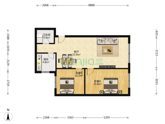 明苑 2室1厅1卫 87平方