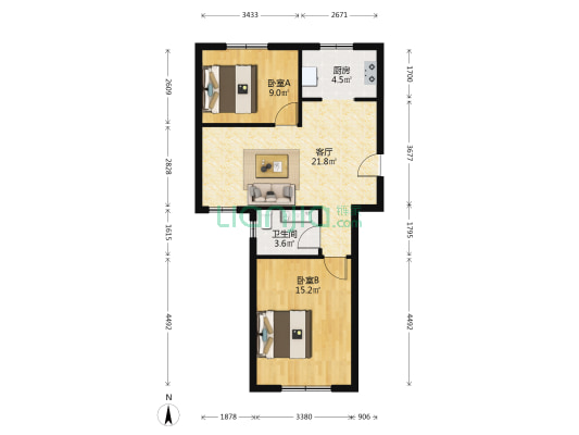 汪家馨城二期（西区） 2室1厅1卫 76平方