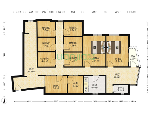 升平大厦 4室2厅1卫 155平方