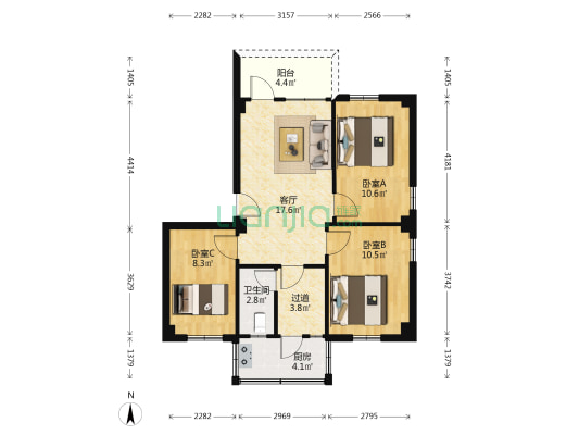 齐富阁 3室1厅1卫 78平方